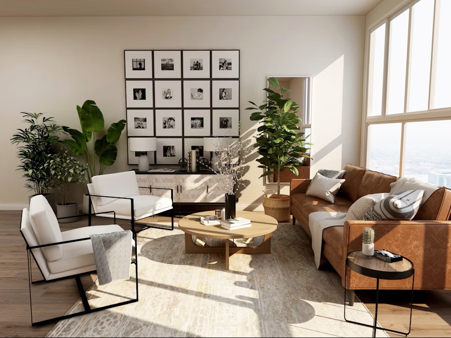 Intérieur lumineux avec grandes ouvertures sur l'extérieur